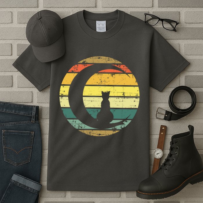 Cat Retro Moon Sunset Tall T-Shirt