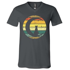 Cat Retro Moon Sunset V-Neck T-Shirt