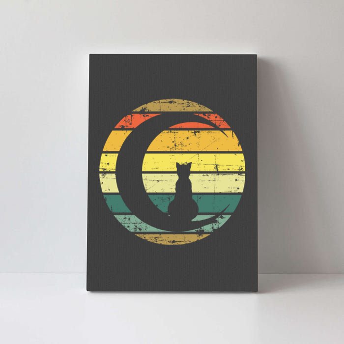 Cat Retro Moon Sunset Canvas