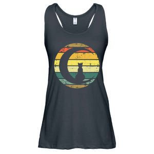 Cat Retro Moon Sunset Ladies Essential Flowy Tank