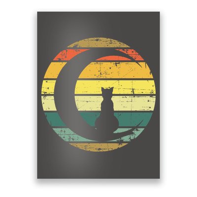 Cat Retro Moon Sunset Poster
