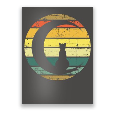 Cat Retro Moon Sunset Poster