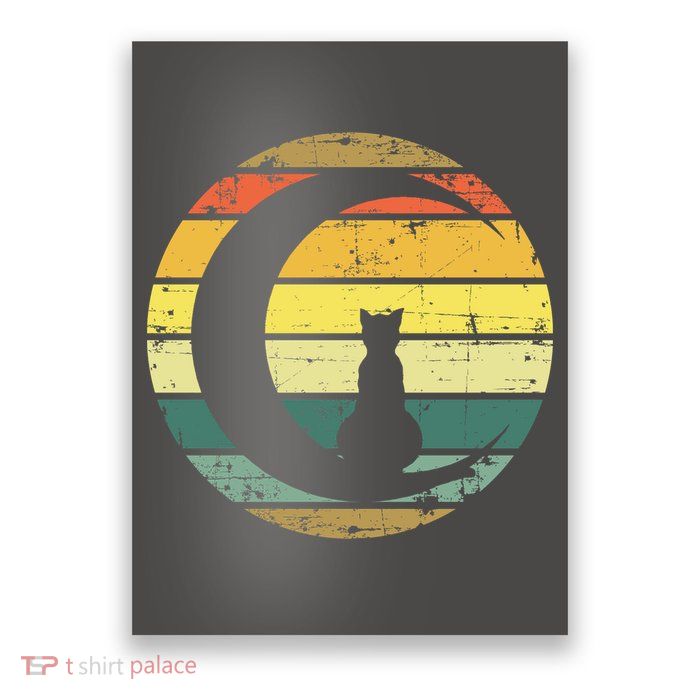 Cat Retro Moon Sunset Poster