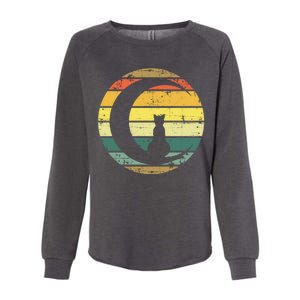 Cat Retro Moon Sunset Womens California Wash Sweatshirt