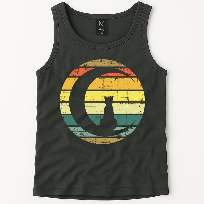 Cat Retro Moon Sunset Tank Top