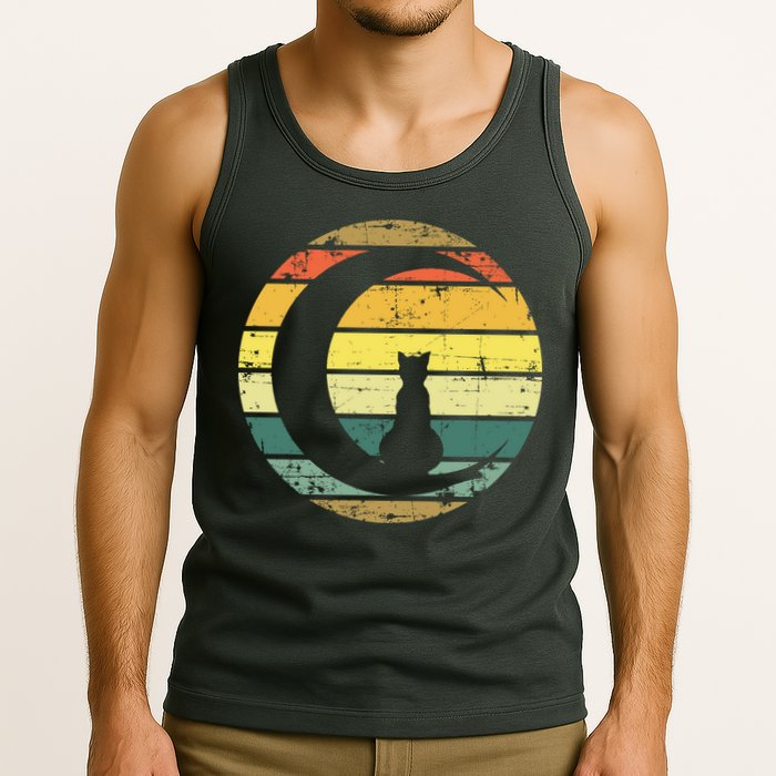 Cat Retro Moon Sunset Tank Top