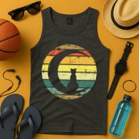 Cat Retro Moon Sunset Tank Top