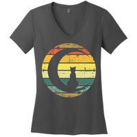 Cat Retro Moon Sunset Women's V-Neck T-Shirt
