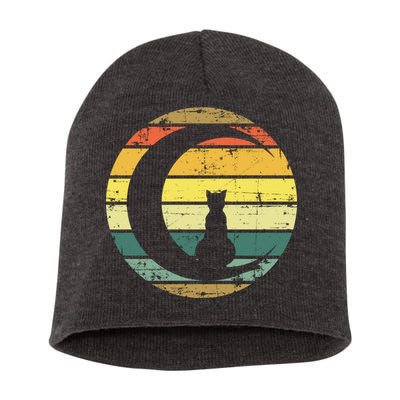 Cat Retro Moon Sunset Short Acrylic Beanie