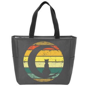 Cat Retro Moon Sunset Zip Tote Bag