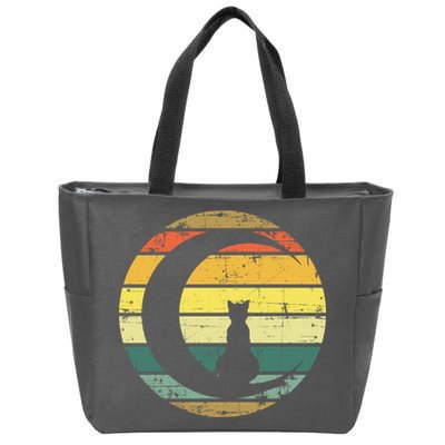 Cat Retro Moon Sunset Zip Tote Bag