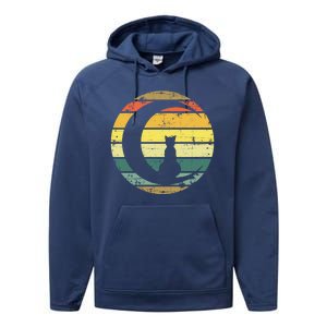 Cat Retro Moon Sunset Performance Fleece Hoodie