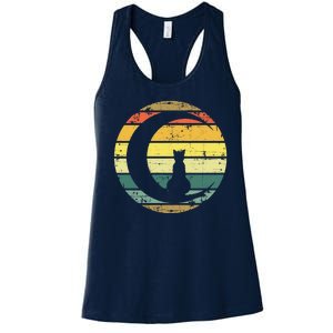 Cat Retro Moon Sunset Women's Racerback Tank