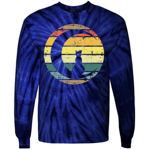 Cat Retro Moon Sunset Tie-Dye Long Sleeve Shirt