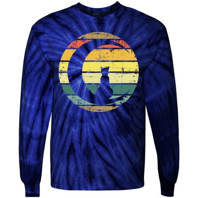 Cat Retro Moon Sunset Tie-Dye Long Sleeve Shirt