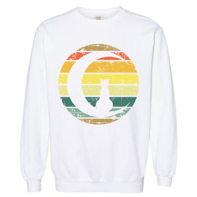 Cat Retro Moon Sunset Garment-Dyed Sweatshirt