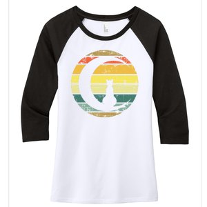 Cat Retro Moon Sunset Women's Tri-Blend 3/4-Sleeve Raglan Shirt