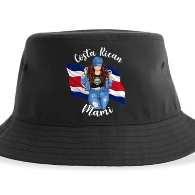 Costa Rican Mami Flag Emblem Brunette Costa Rico Queen Mom Gift Sustainable Bucket Hat