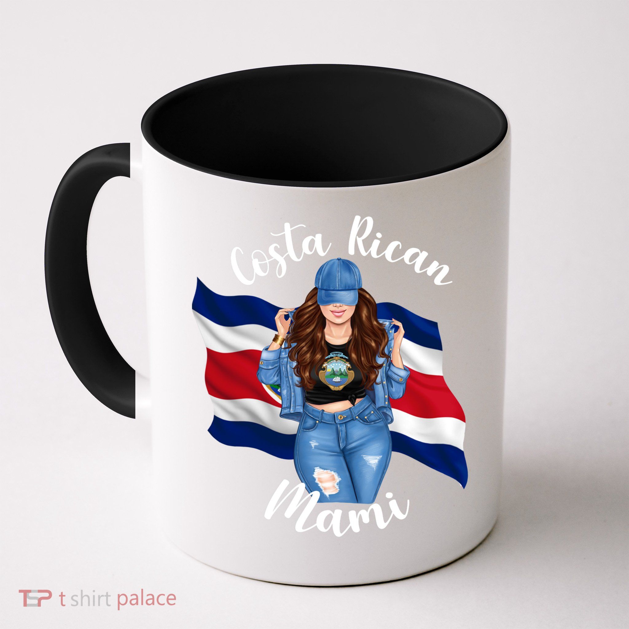 Costa Rican Mami Flag Emblem Brunette Costa Rico Queen Mom Gift Mug
