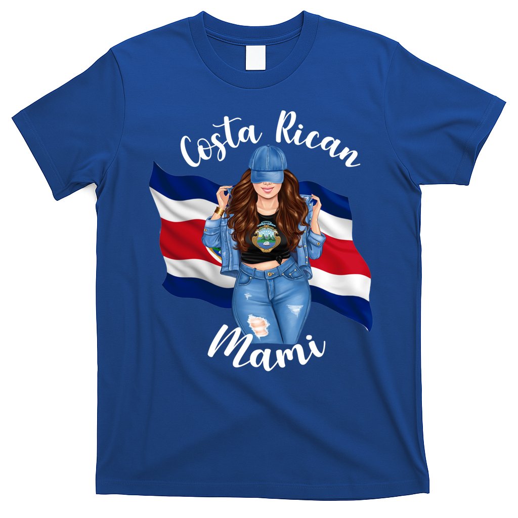 Costa Rican Mami Flag Emblem Brunette Costa Rico Queen Mom Gift T-Shirt