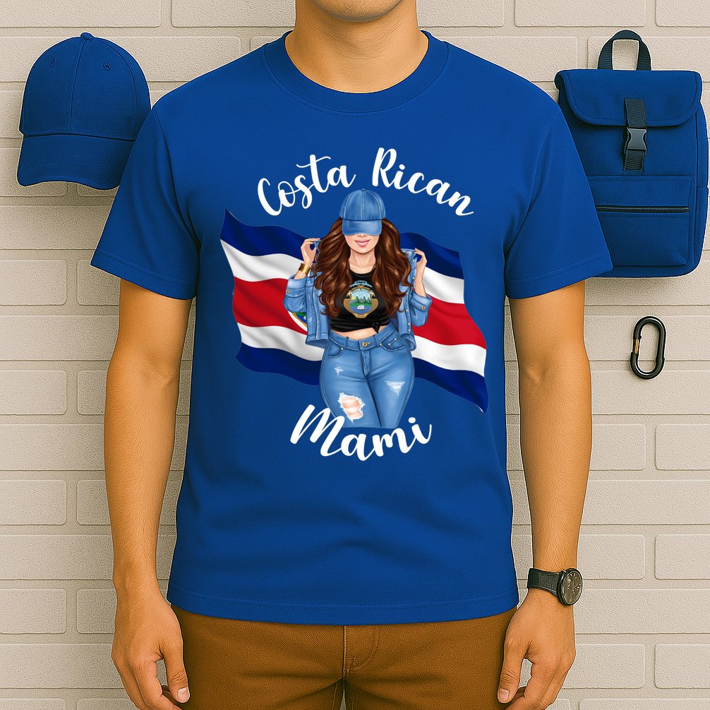 Costa Rican Mami Flag Emblem Brunette Costa Rico Queen Mom Gift T-Shirt