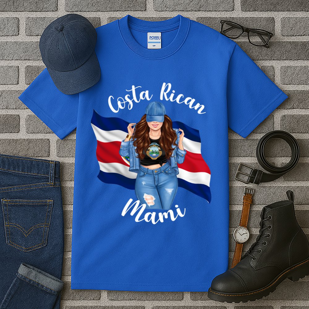 Costa Rican Mami Flag Emblem Brunette Costa Rico Queen Mom Gift Tall T-Shirt