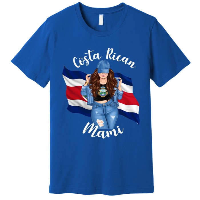 Costa Rican Mami Flag Emblem Brunette Costa Rico Queen Mom Gift Premium T-Shirt