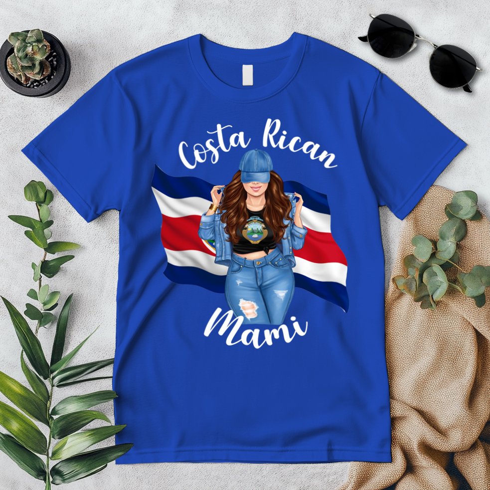 Costa Rican Mami Flag Emblem Brunette Costa Rico Queen Mom Gift Premium T-Shirt