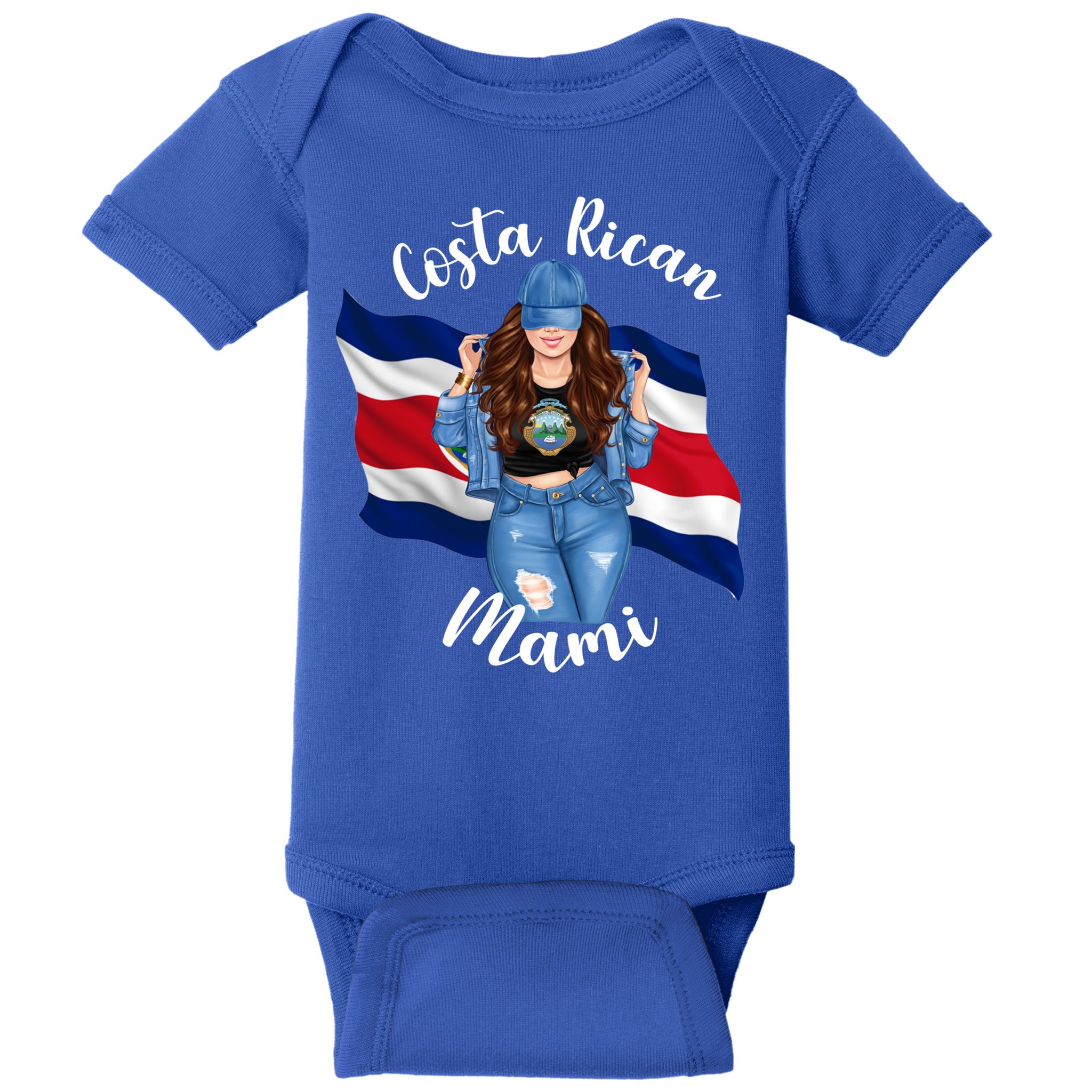 Costa Rican Mami Flag Emblem Brunette Costa Rico Queen Mom Gift Baby Bodysuit