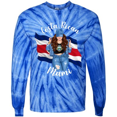 Costa Rican Mami Flag Emblem Brunette Costa Rico Queen Mom Gift Tie-Dye Long Sleeve Shirt