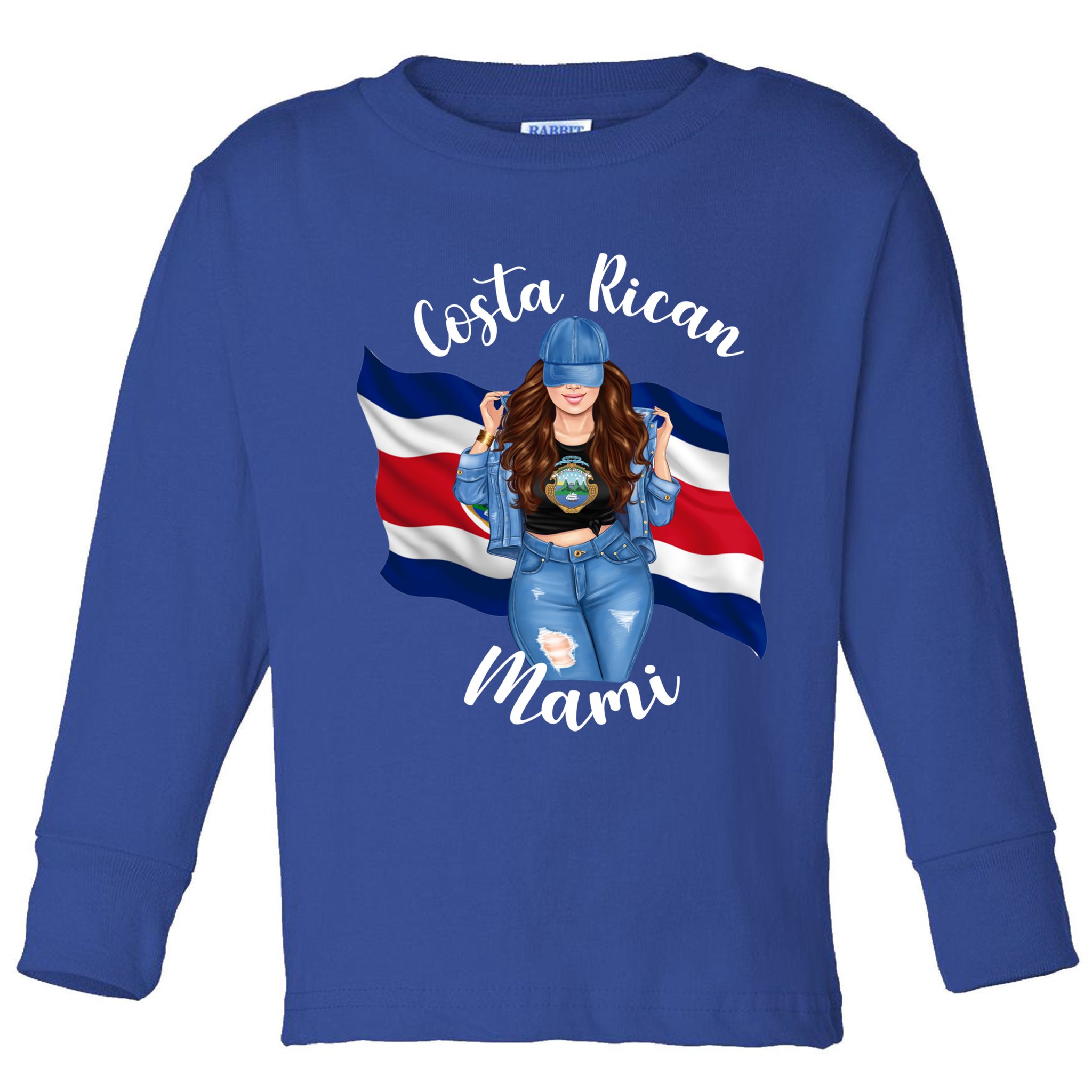 Costa Rican Mami Flag Emblem Brunette Costa Rico Queen Mom Gift Toddler Long Sleeve Shirt
