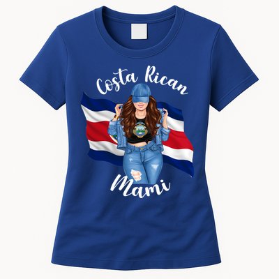 Costa Rican Mami Flag Emblem Brunette Costa Rico Queen Mom Gift Womens T-Shirt