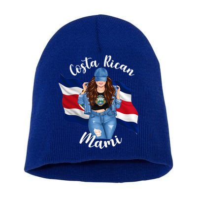 Costa Rican Mami Flag Emblem Brunette Costa Rico Queen Mom Gift Short Acrylic Beanie