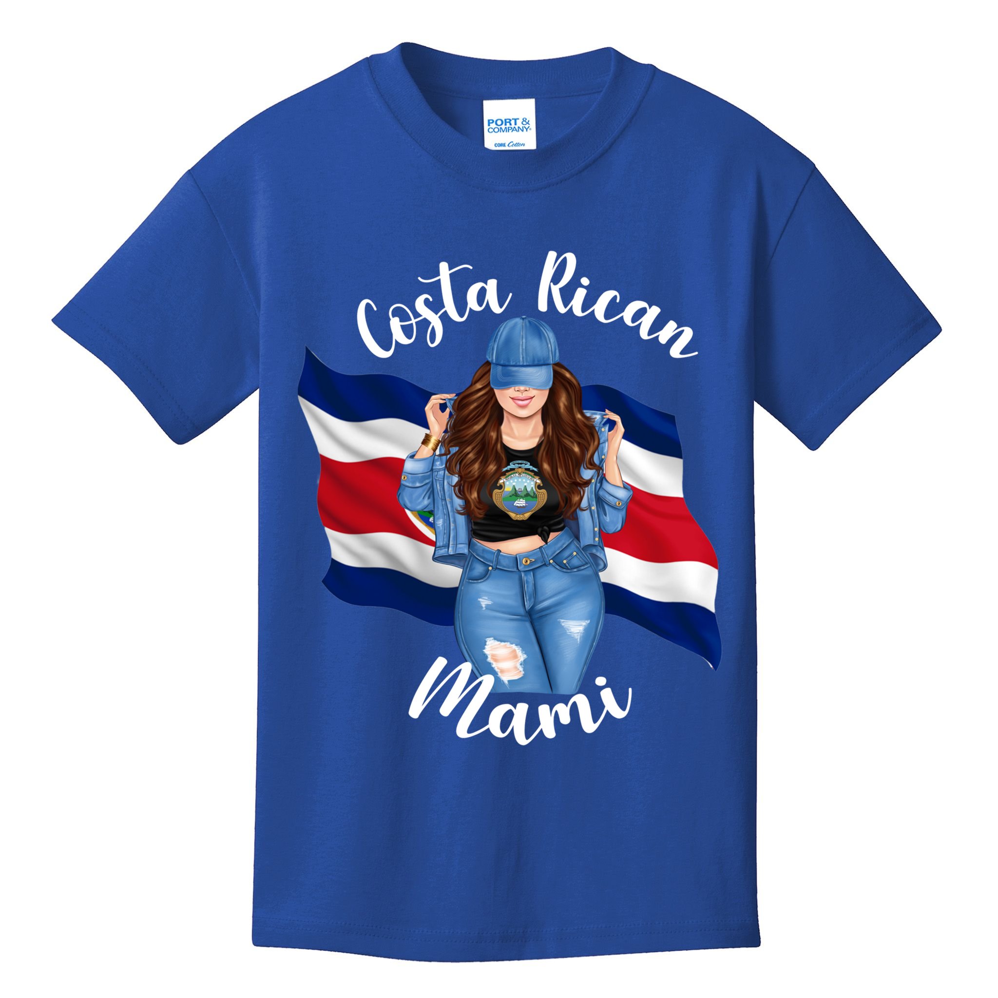 Costa Rican Mami Flag Emblem Brunette Costa Rico Queen Mom Gift Kids T-Shirt