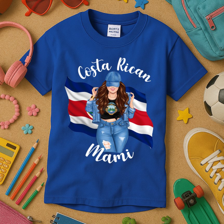 Costa Rican Mami Flag Emblem Brunette Costa Rico Queen Mom Gift Kids T-Shirt
