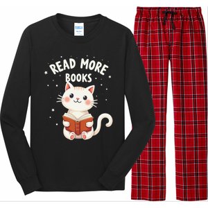 Cute Read More Books Cat Reading Book Librarian Cool Gift Long Sleeve Pajama Set