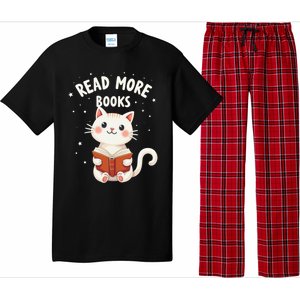 Cute Read More Books Cat Reading Book Librarian Cool Gift Pajama Set