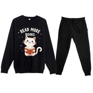 Cute Read More Books Cat Reading Book Librarian Cool Gift Premium Crewneck Sweatsuit Set