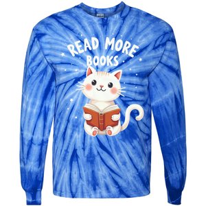 Cute Read More Books Cat Reading Book Librarian Cool Gift Tie-Dye Long Sleeve Shirt