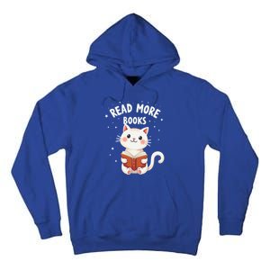 Cute Read More Books Cat Reading Book Librarian Cool Gift Tall Hoodie