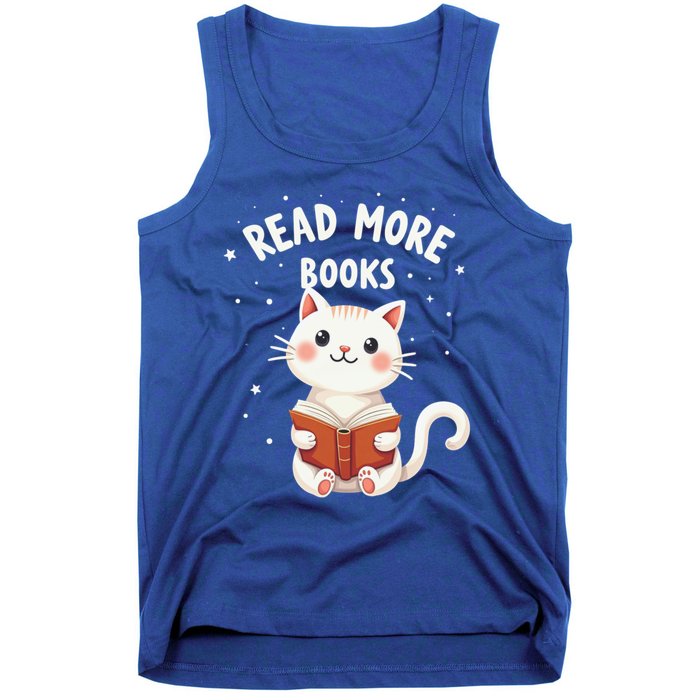 Cute Read More Books Cat Reading Book Librarian Cool Gift Tank Top