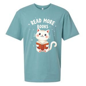 Cute Read More Books Cat Reading Book Librarian Cool Gift Sueded Cloud Jersey T-Shirt