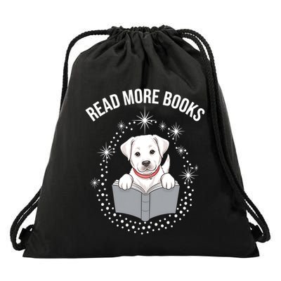 Cute Read More Books Puppy Reading Book Librarian Gift Drawstring Bag