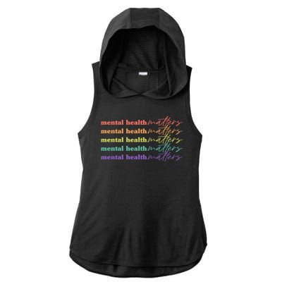 Colorful Retro Mental Health Matters Ladies PosiCharge Tri-Blend Wicking Draft Hoodie Tank