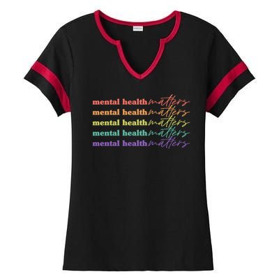 Colorful Retro Mental Health Matters Ladies Halftime Notch Neck Tee