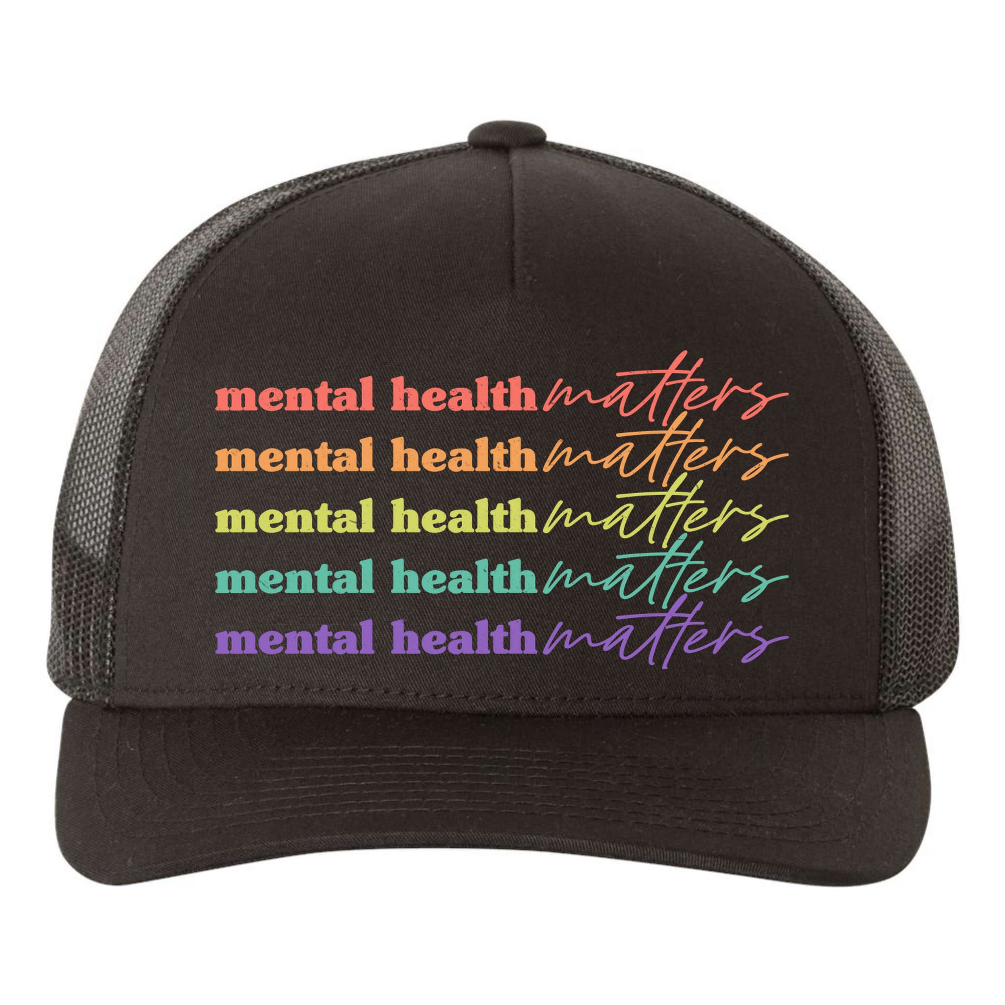 Colorful Retro Mental Health Matters Yupoong Adult 5-Panel Trucker Hat