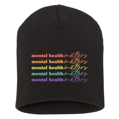 Colorful Retro Mental Health Matters Short Acrylic Beanie