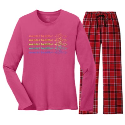 Colorful Retro Mental Health Matters Women's Long Sleeve Flannel Pajama Set 