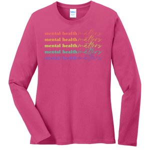 Colorful Retro Mental Health Matters Ladies Long Sleeve Shirt