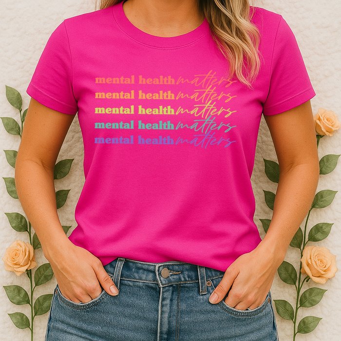 Colorful Retro Mental Health Matters Womens T-Shirt
